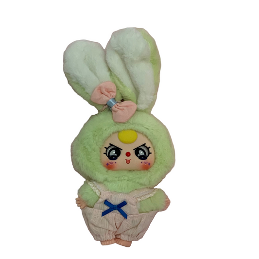 Baby Three Mini Bunny Plush- Green with Special Eyes