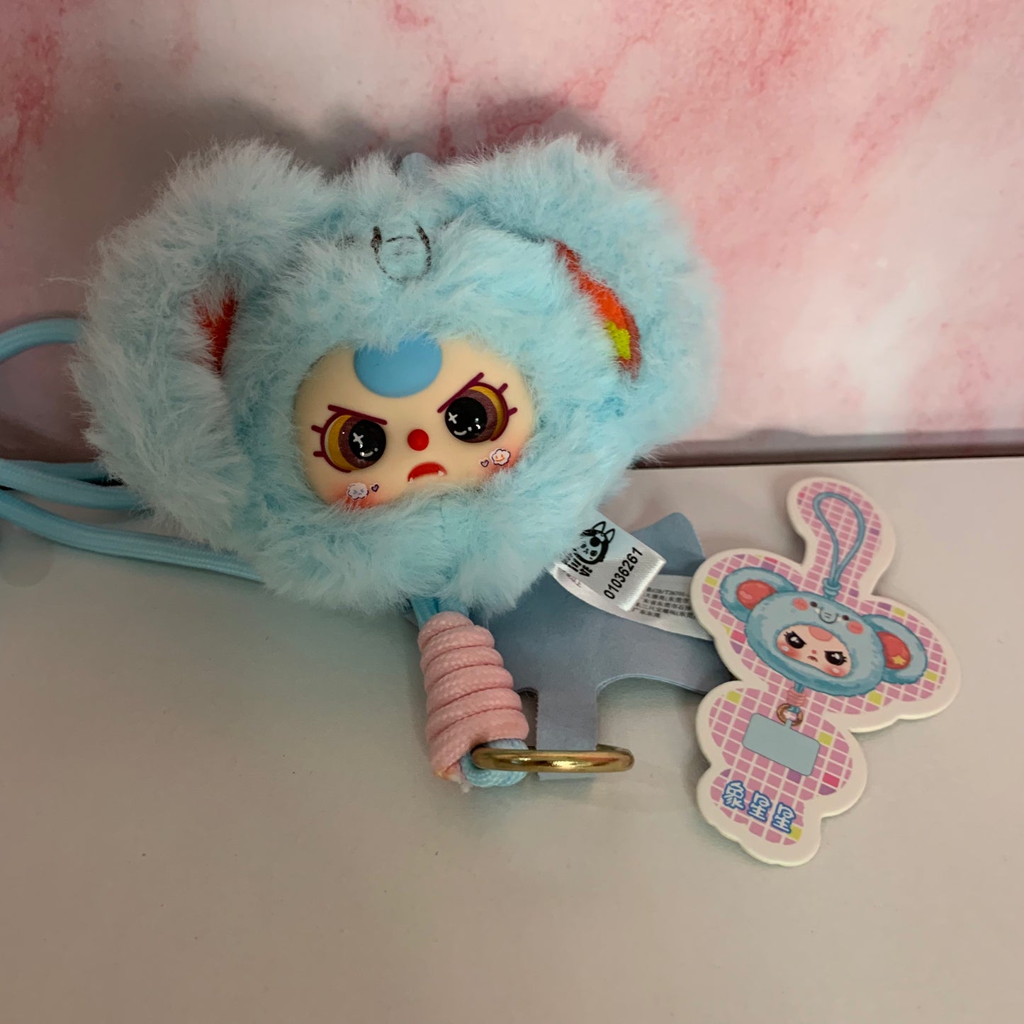 Baby Three Animal Plush Lanyard Series - Blue Elephant with Special Eyes