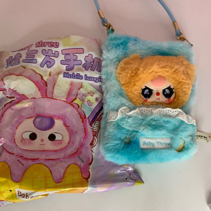 Baby Three Phone Bag Plush - Mint and Brown