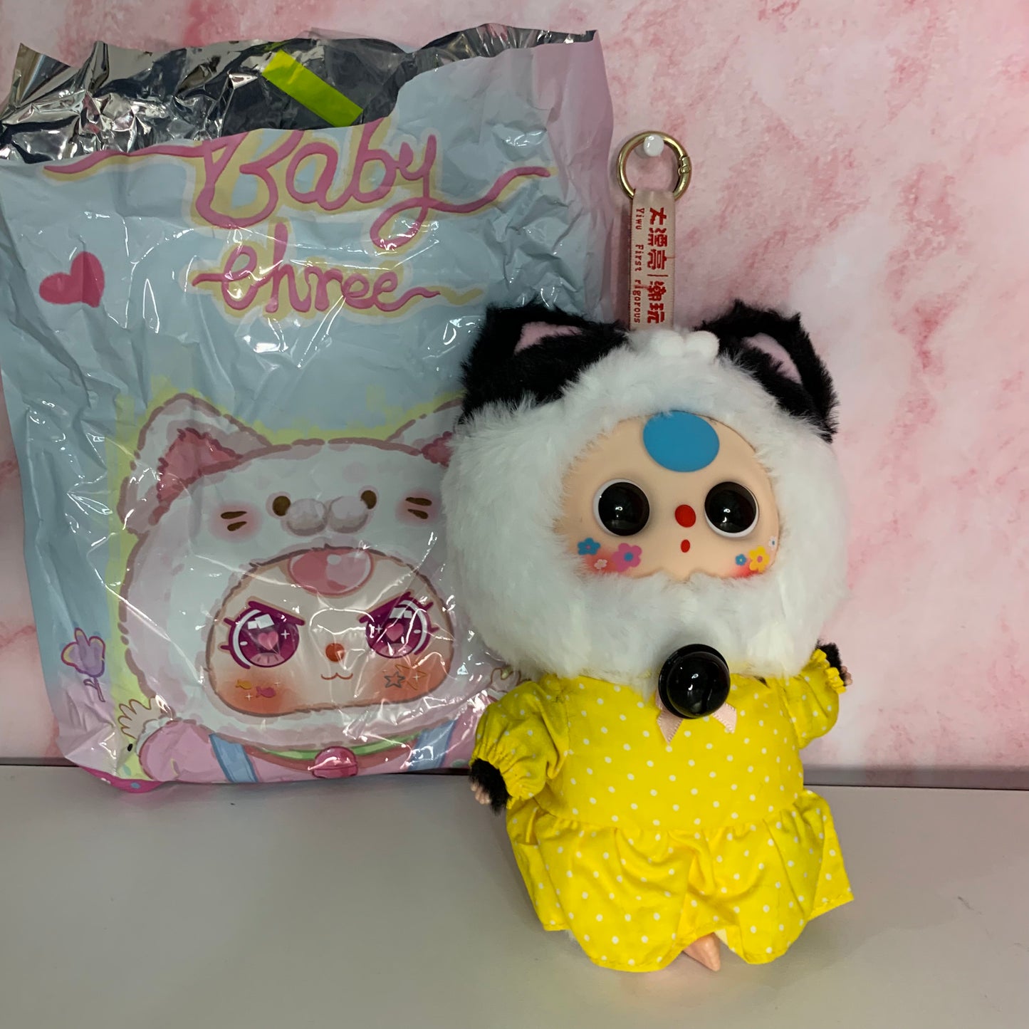 Baby Three Kitten Wardrobe Plush Pendant - Yellow