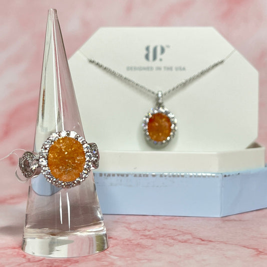 Peach Ice Crystal 2424 Set (Necklace + Size 7)